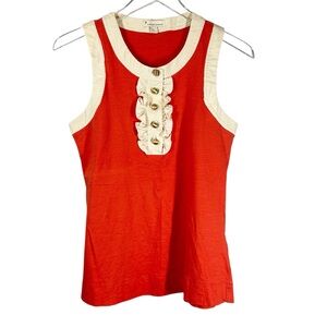TWENTYONE Women's Large Orange with Ivory Trim Tank Large Round Gold Buttons
